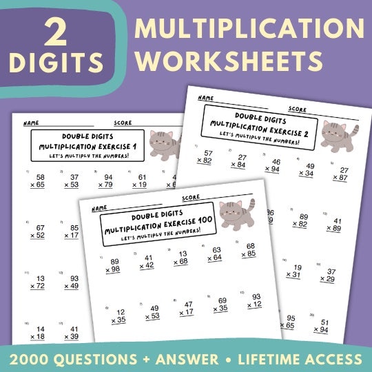 [2000 Questions] Double Digits Multiplication Worksheets With Answer ...