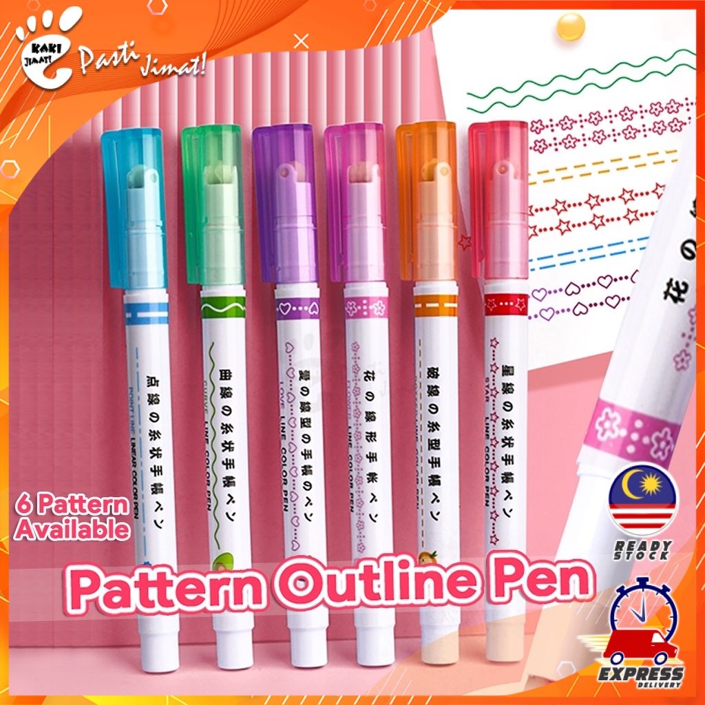 Kaki Jimat Pattern Outline Color Pen Journal Creative Decoration with 6 ...
