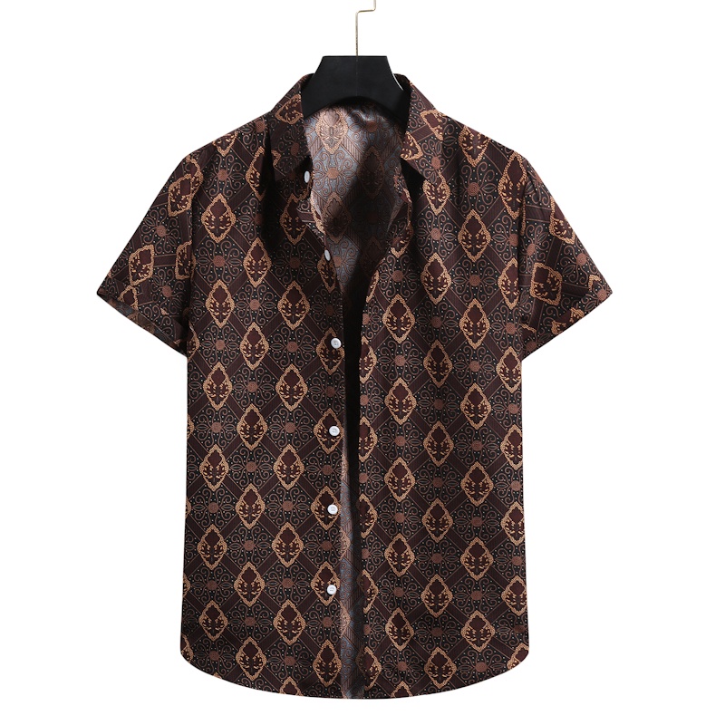 Men's Casual Short Sleeve Plain Brown Two Pieces Casual Two Piece Walking Outfit For Sale Pant Sets Suits with Matching Pleated Pants main image 0