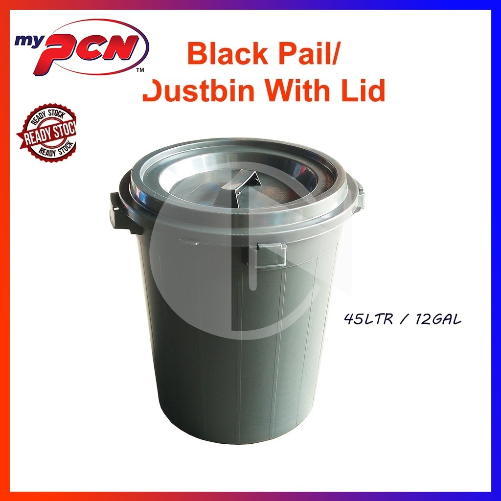PCN Good Quality (12GAL) Black Dustbin/ Pail With Cover / Big Dustbin ...