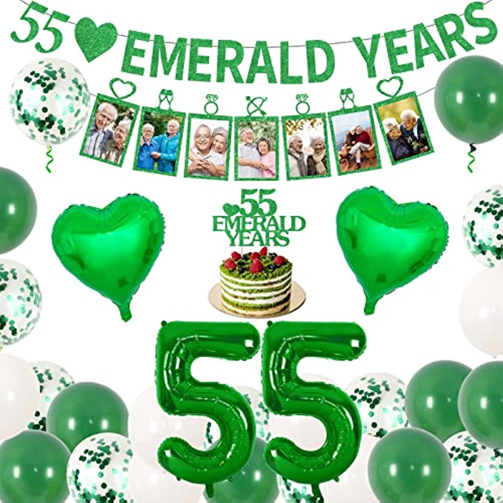 CHEEREVEAL 55th Wedding Anniversary Decorations - 55 Emerald Years