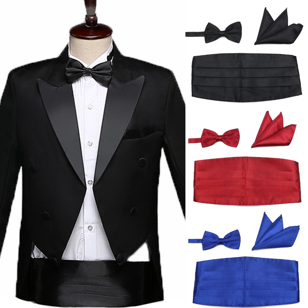 ZONFAZ Colorful Mens Cummerbunds Bow Tie Pocket Square Set Black Red ...