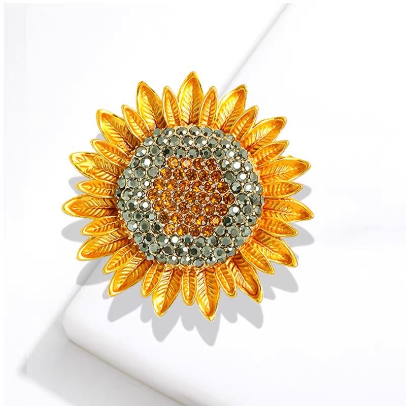 New Sunflower Brooch Set with Diamonds Plant Flowers Corsage Enamel Vintage Pin Shopee Malaysia