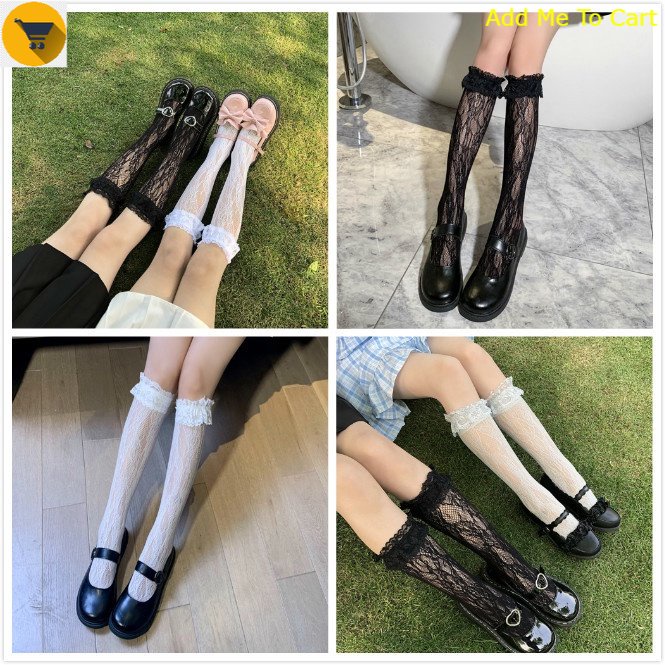 mk2 1 Pair Summer Unique Sweet Lace Lolita Pile Stockings White Black ...