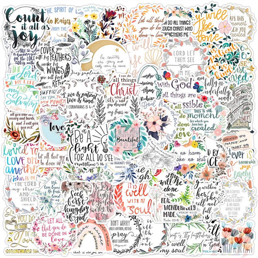 50Pcs/Set Bible Phrase . Flowers Slang Stickers Classical Wisdom Words