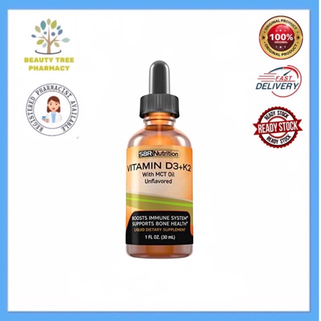 SBR Nutrition Vitamin D3 + K2 with MCT Oil Liquid Drops Max Absorption
