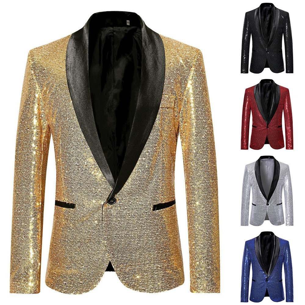 Mens Gentleman PartyBlazer Sequin Glitter Jacket Bling Suit