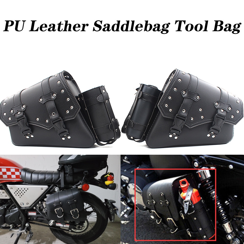 Universal PU Leather Motorcycle Saddlebag Side Tool Luggage Storage Bag ...