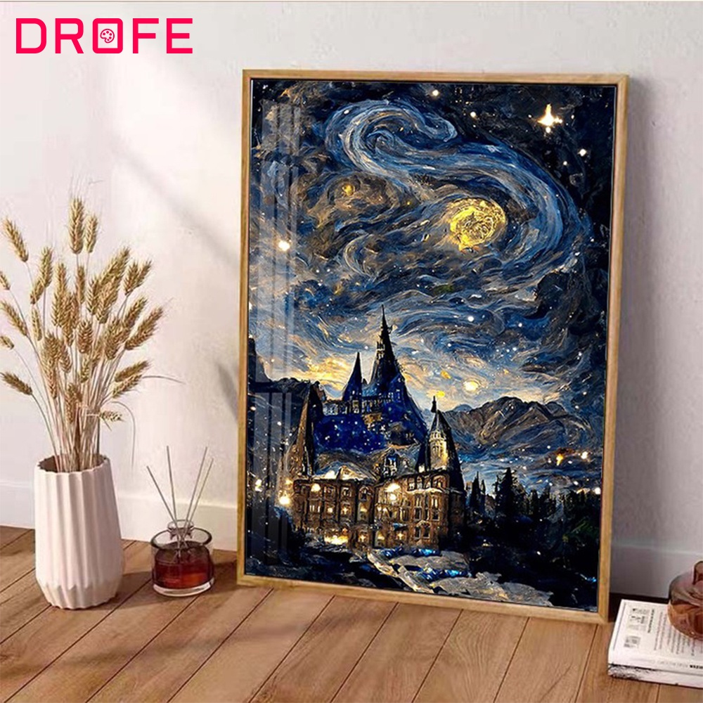 DROFE Paint By Numbers Starry Sky Hogwarts Castle Fantasy Decorative
