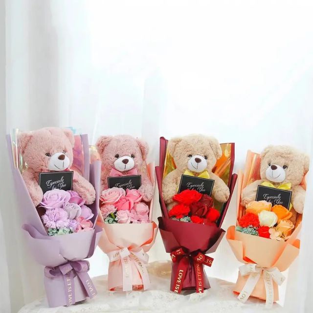 22cm Teddy Bear with Rose Soap Flowers Bouquet Series | Shopee Malaysia