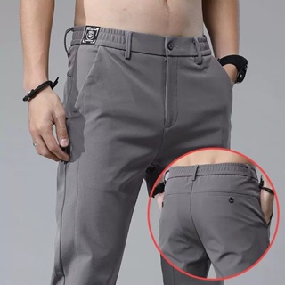 Men Retro High Waist Suit Pants Straight Trousers Buckle Pants Slim office  Pant