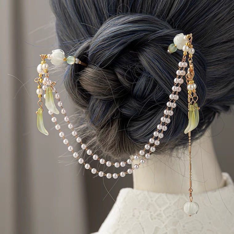 White Lily Of The Valley Hairpin Antique Hanfu Nunchaku Tassel