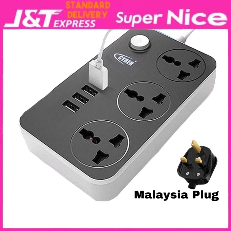 SN_ MALAYSIA PLUG 4 USB Port 3 Universal Power Strip Extension Plug