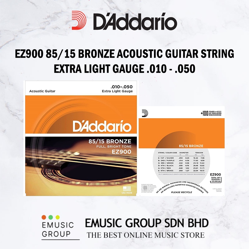 D'Addario EZ900 85/15 Bronze Acoustic Guitar Strings, Extra Light Gauge