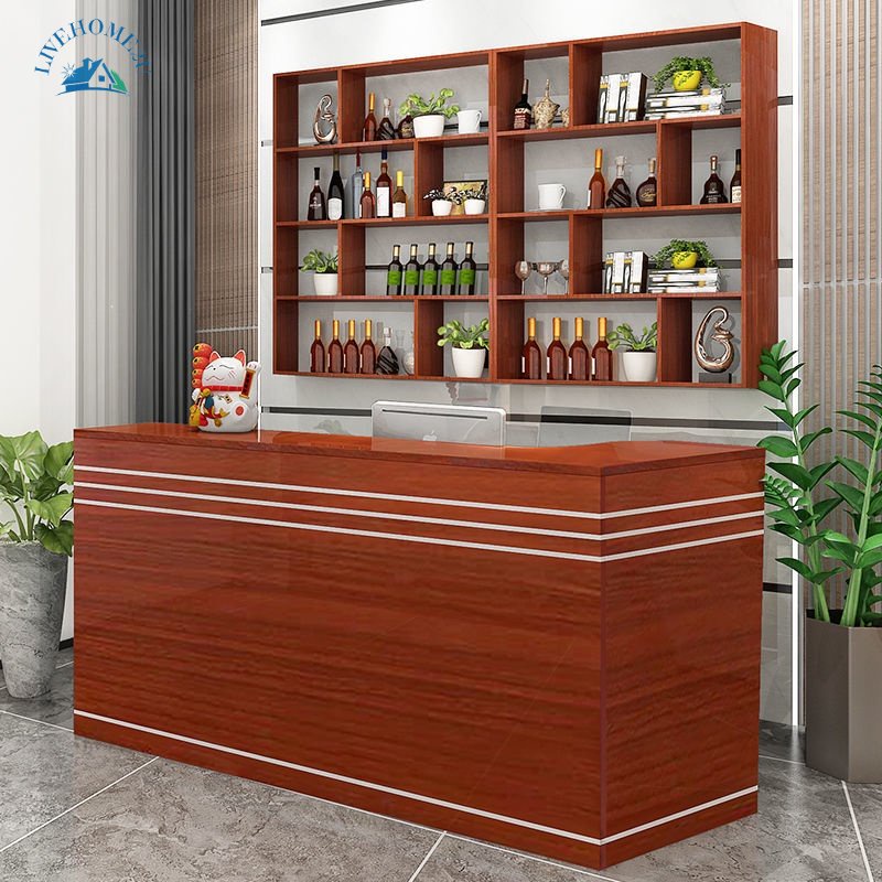 Teak Red Bar Counter with Wine Cashier Counter Shop Reception