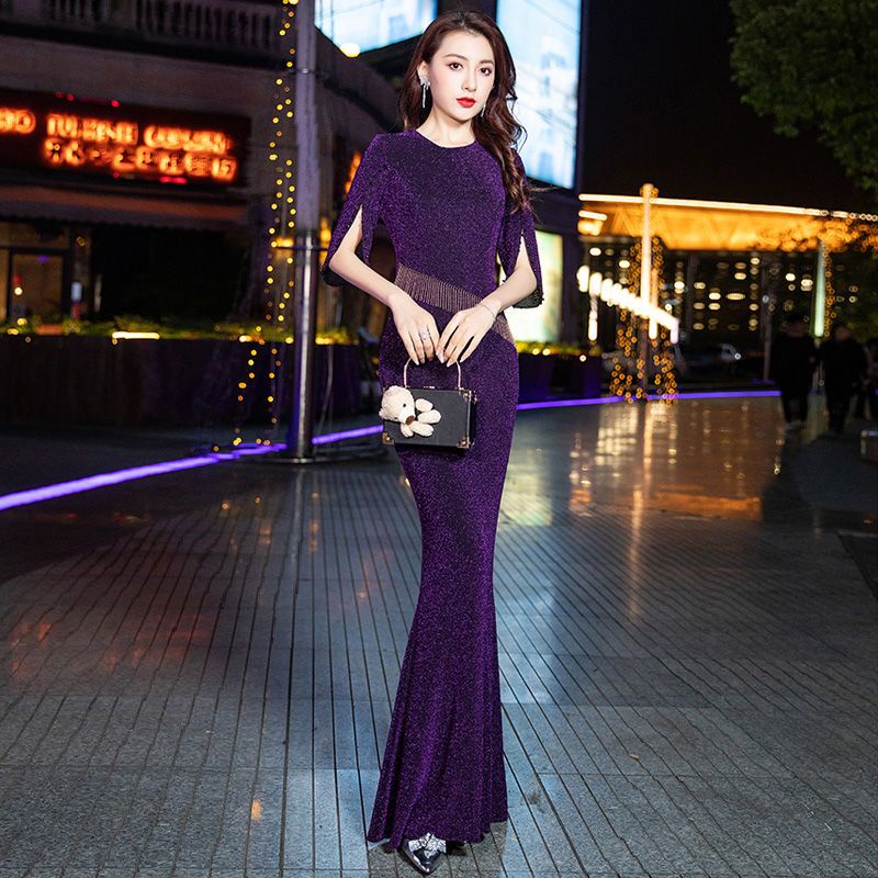 2c.v.24k.Purple Evening Dress Female 2024 High-End Atmosphere Long ...