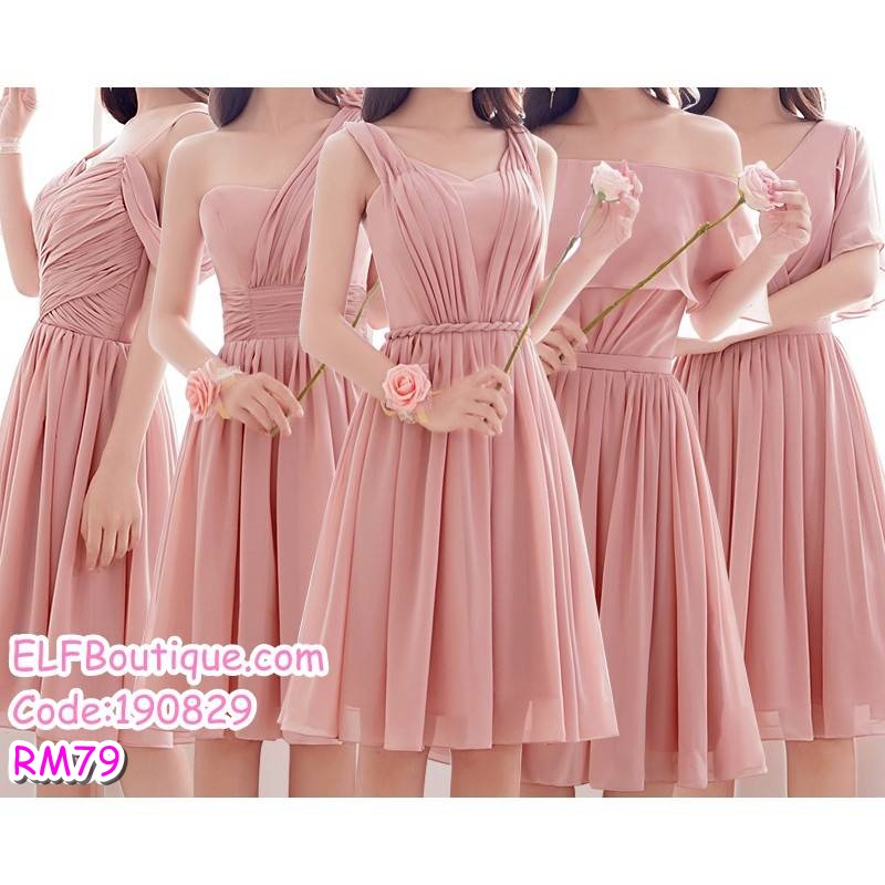 READY STOCK Peach Bridesmaid Sister Dinner Evening Mini Short Gown 190829