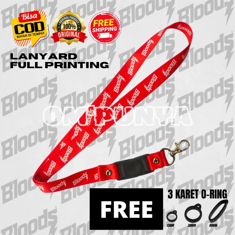 MERAH GANTUNGAN Premium Lanyard Strap Hanger id Card BLOODS Red Tissue ...