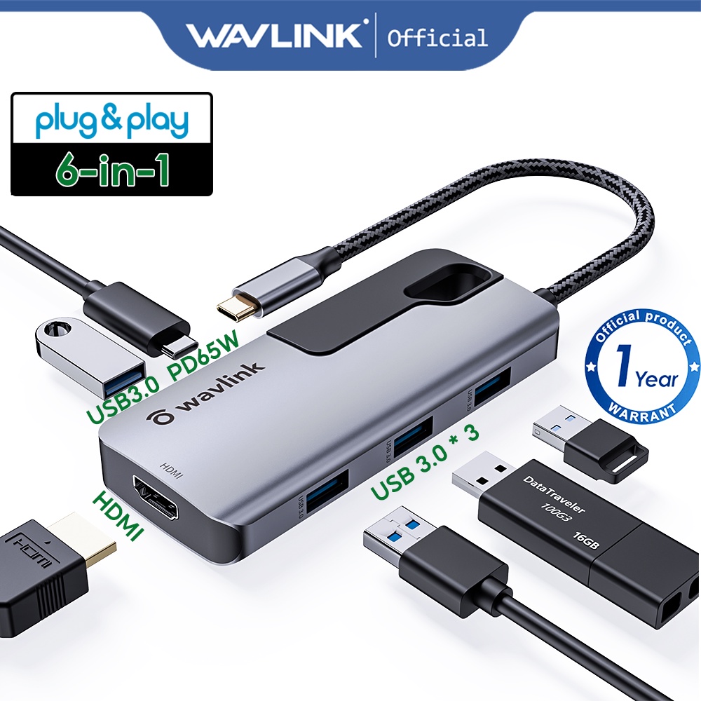 Wavlink Usb C Hub Pd 6 In 1 Usb C Adapter With 87w Laptop Power Delivery Usb C Port 4k 30hz 