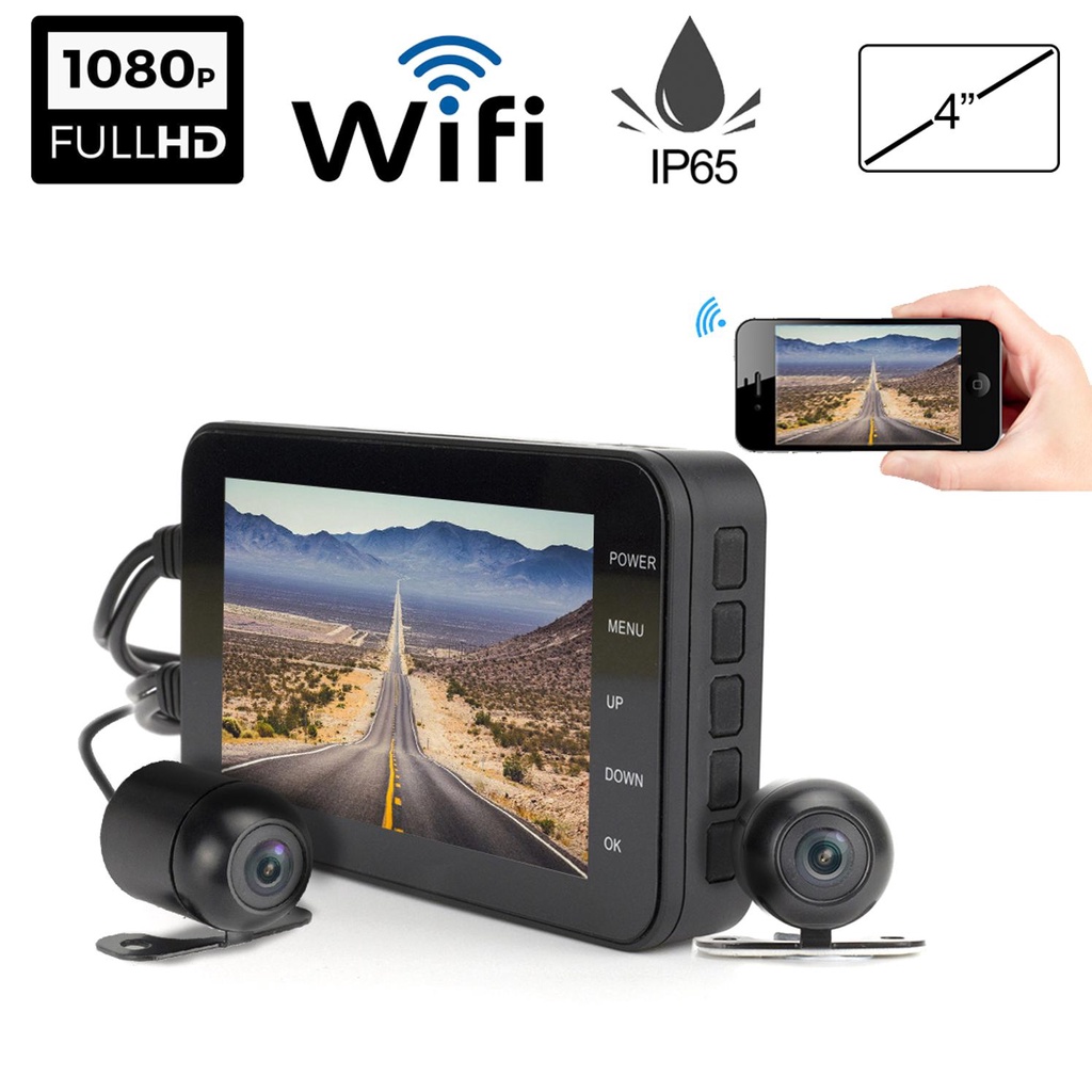 Motorcycle DVR Dash Cam - Front & Rear View 720P HD Video Recorder With G-Sensor
