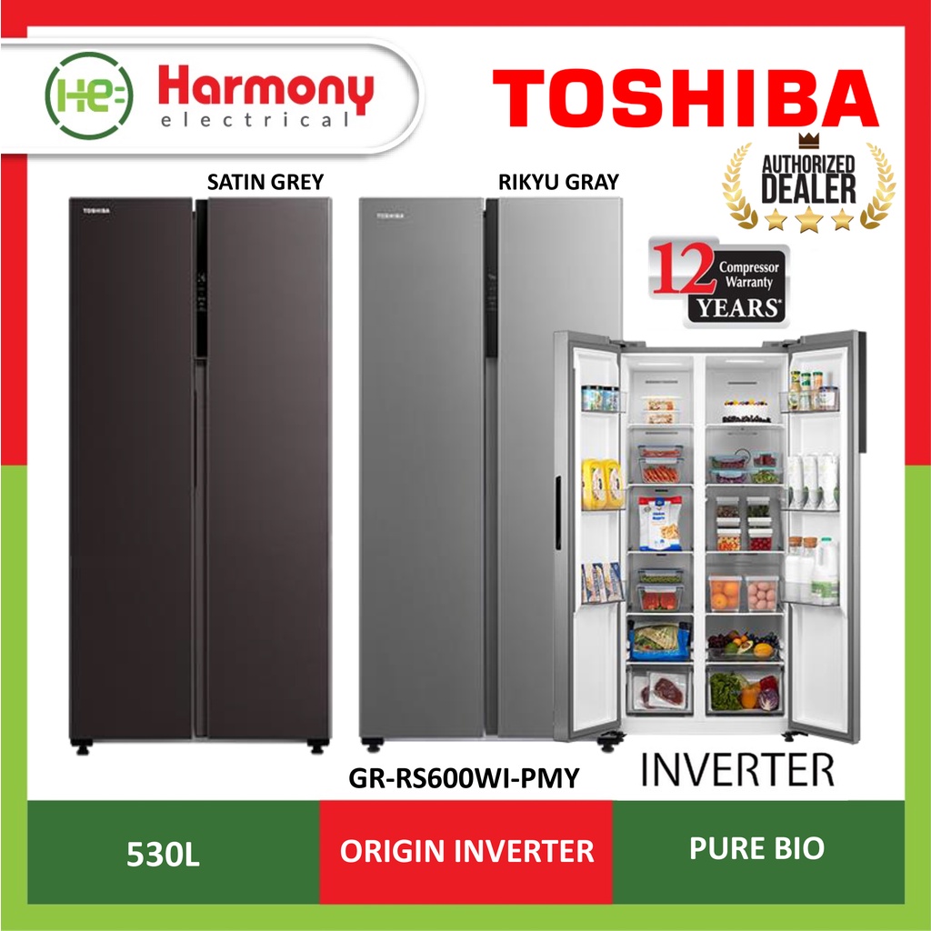 (FREE DELIVERY + INSTALL) TOSHIBA 530L Side By Side Fridge Smart