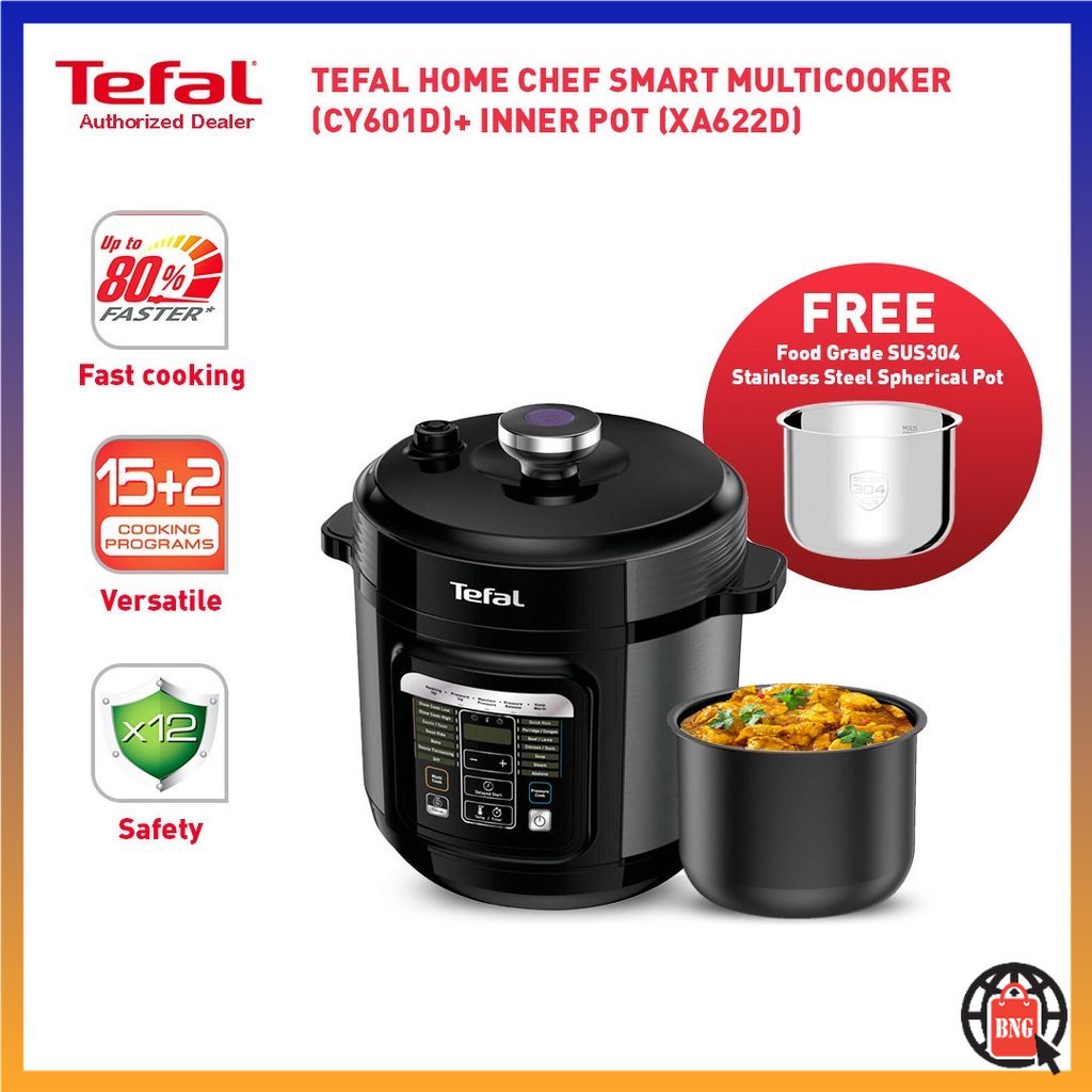 TEFAL Home Chef Smart 6L Stainless Steel Multicooker Pressure Cooker