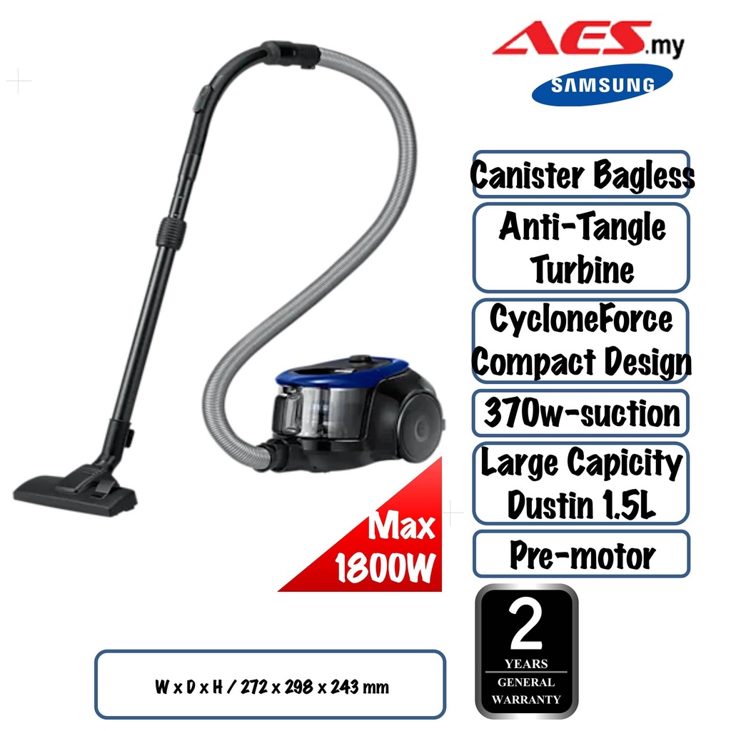 Samsung VC18M2120SB/ME 1800W Canister vacuum Bagless with Anti-Tangle ...