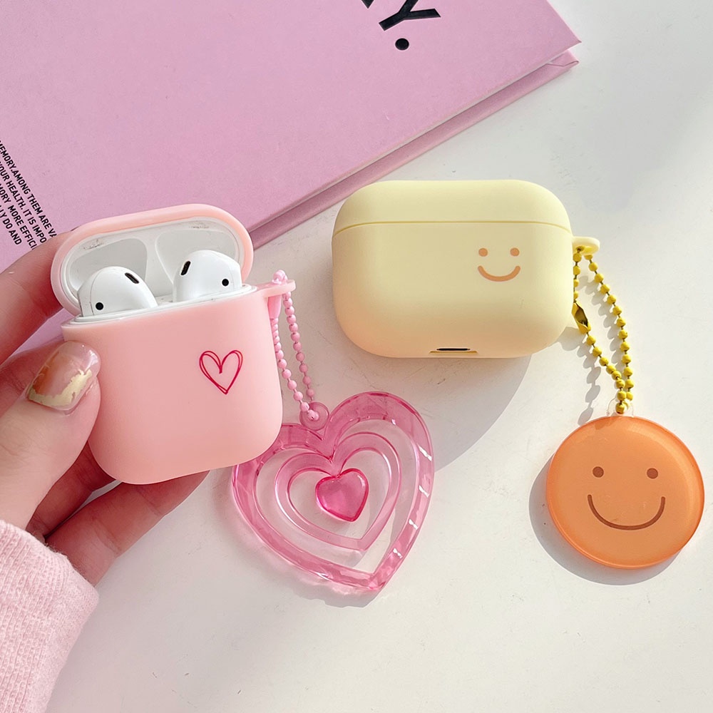 for AirPods Pro Case Pink Heart Smile With Keychain Soft Silicone Fashion  Lovers for Apple AirPods Pro Yellow Cartoon Cover