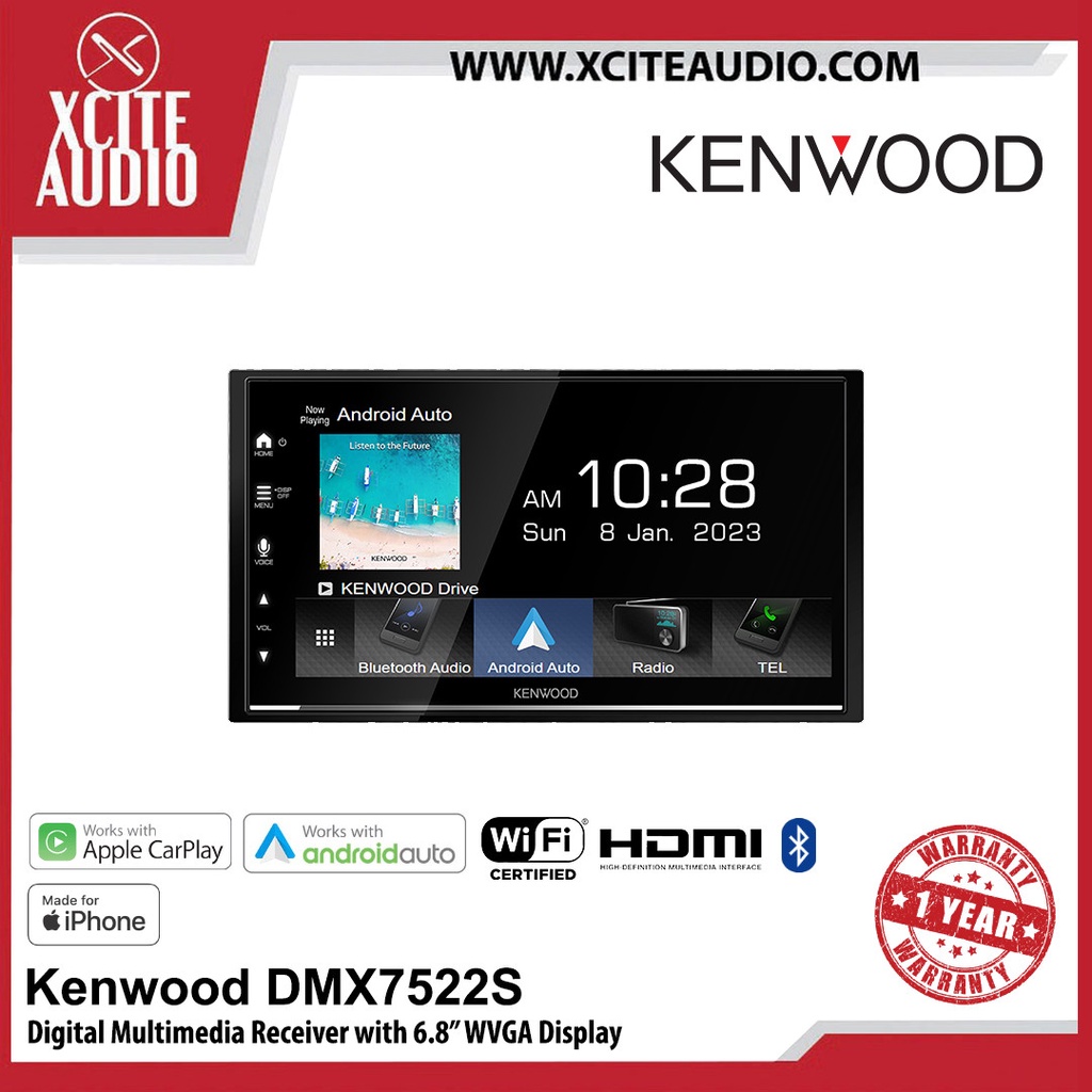 Kenwood DMX7522S 6.8" Display Digital Media Receiver with Wireless Apple CarPlay, Android Auto