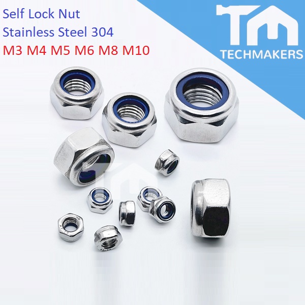 1pc of M3 M4 M5 M6 M8 M10 Locknut Nylon Lock Nut 304 Stainless Steel Hexagon DIN985 Anti-Skid TechMakers