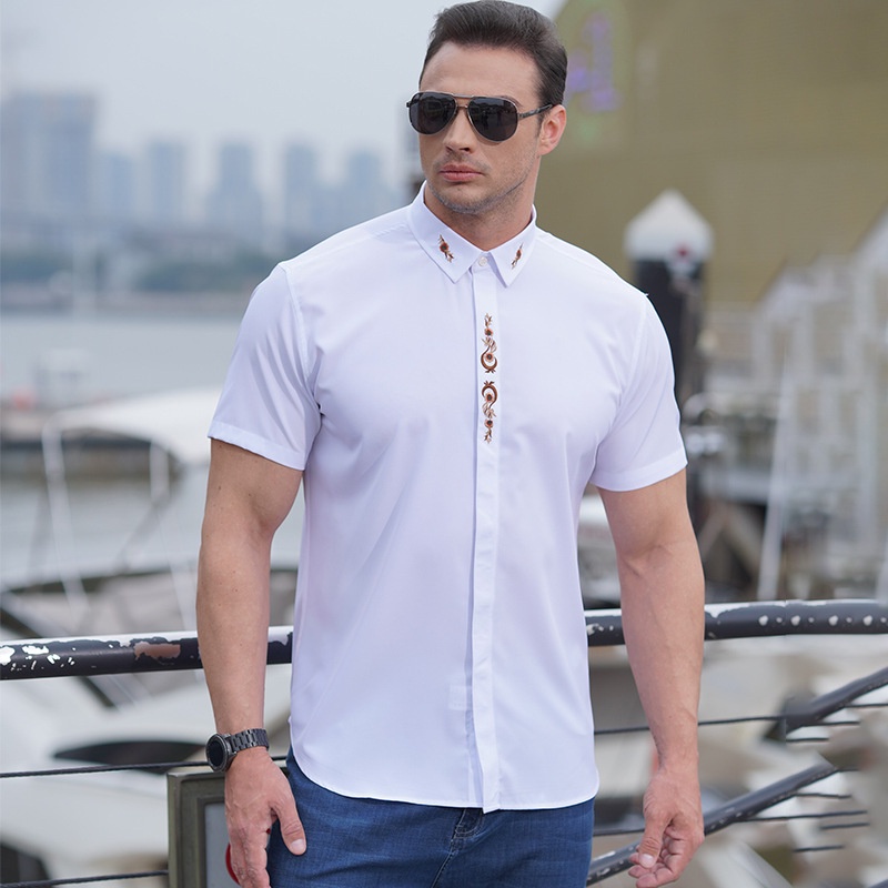 Oversized Size Shirts Kemeja Lelaki Long Sleeve Shirt Elastic Men ...