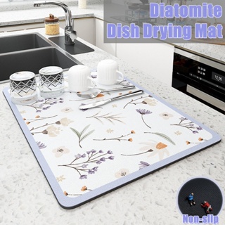 Dish Drying Mat Heat Resistant Non-slip Rubber Absorbent Quick Drying  Diatomaceous Mud Dish Drying Mat For Storing Cutlery Blue 40-50cm