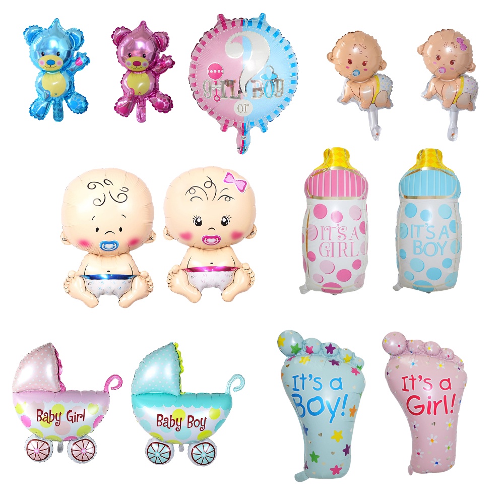 Baby Shower Boy or Girl Balloons Pink/Blue Gender Reveal Foil Balloons ...