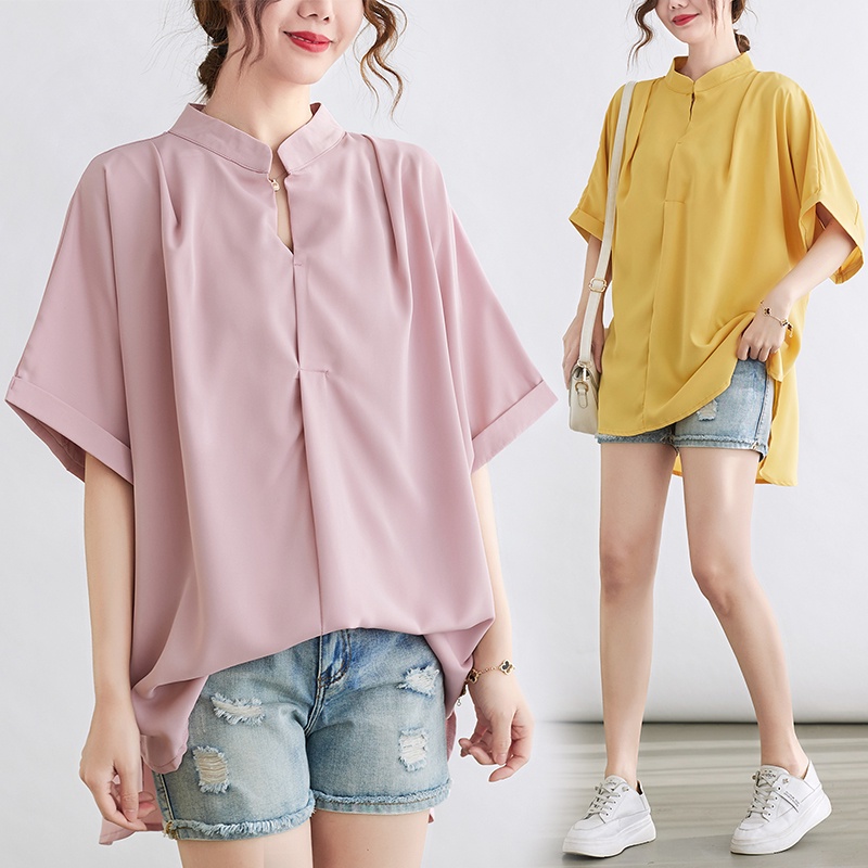 L O T U S ☻ Plus Size Chiffon V Neck Blouse Women Cal1948 Shopee Malaysia