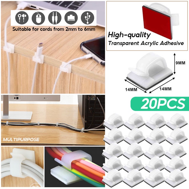【Ready Stock】20 Pcs Wire Clip Transparent Wire Holder Clip,Cable Holder