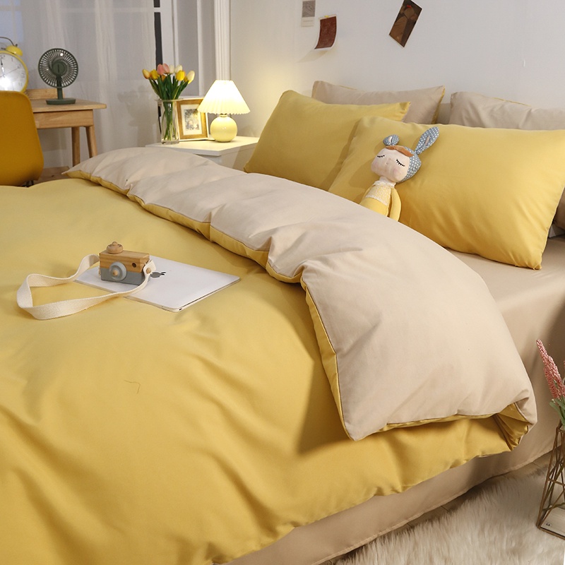 Warm Yellow Bed Sheet Japanese Style Comforter Cover Quilt Cover Set