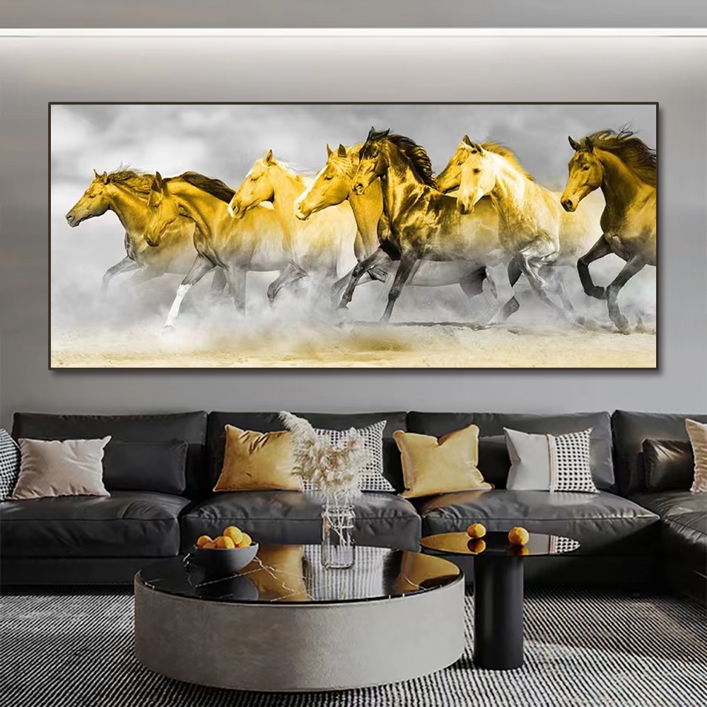 Modern Golden Horses Running Canvas Painting House Decoration Wall ...