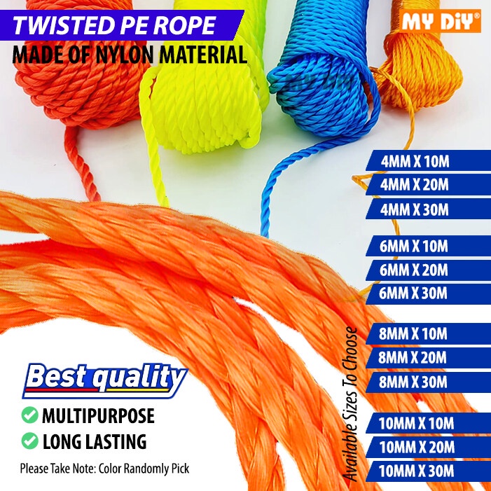 10M 20M 30M Multipurpose Twisted PE Rope Clothesline Rope Tali Lembu ...