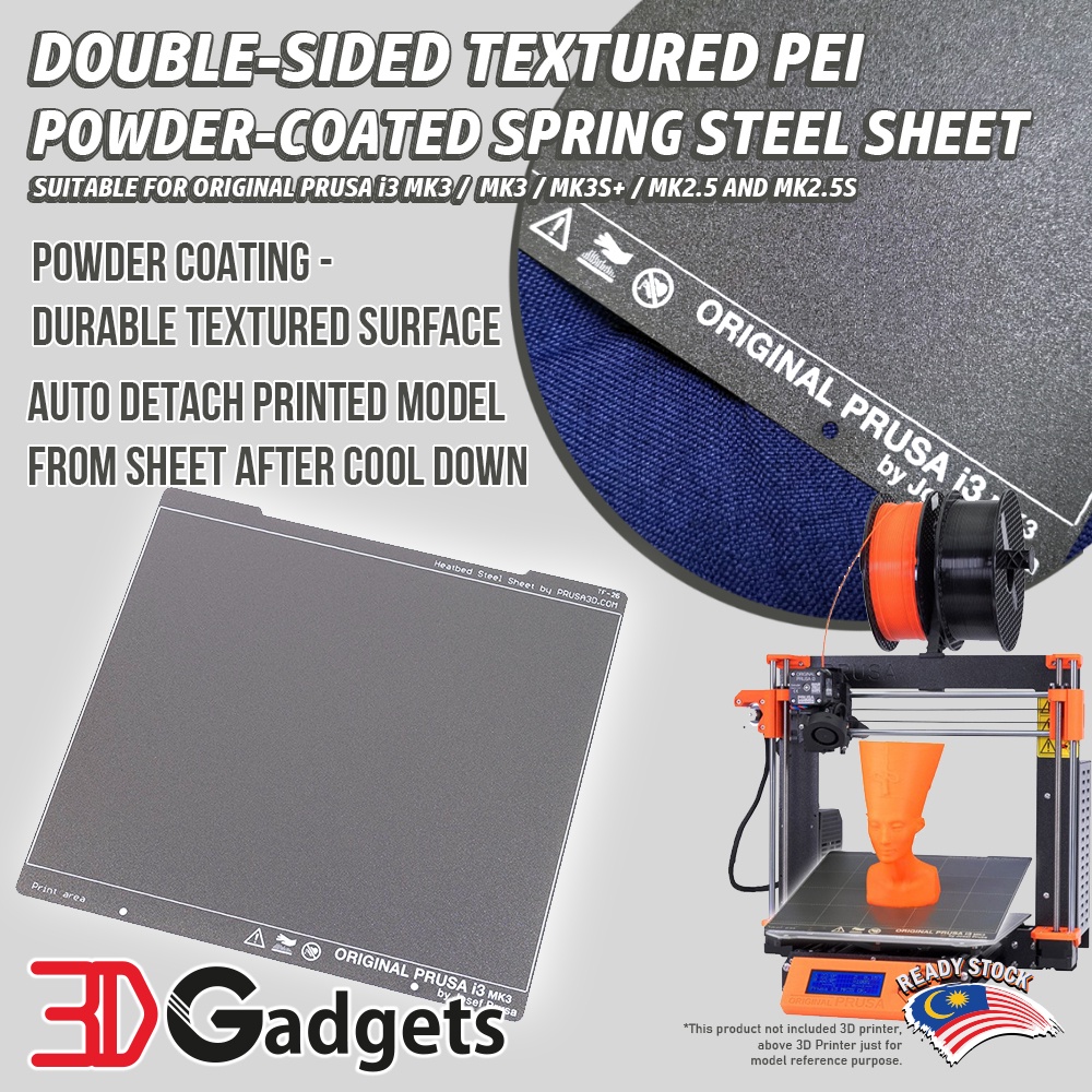 Original Prusa Doublesided Textured PEI Powdercoated Spring Steel