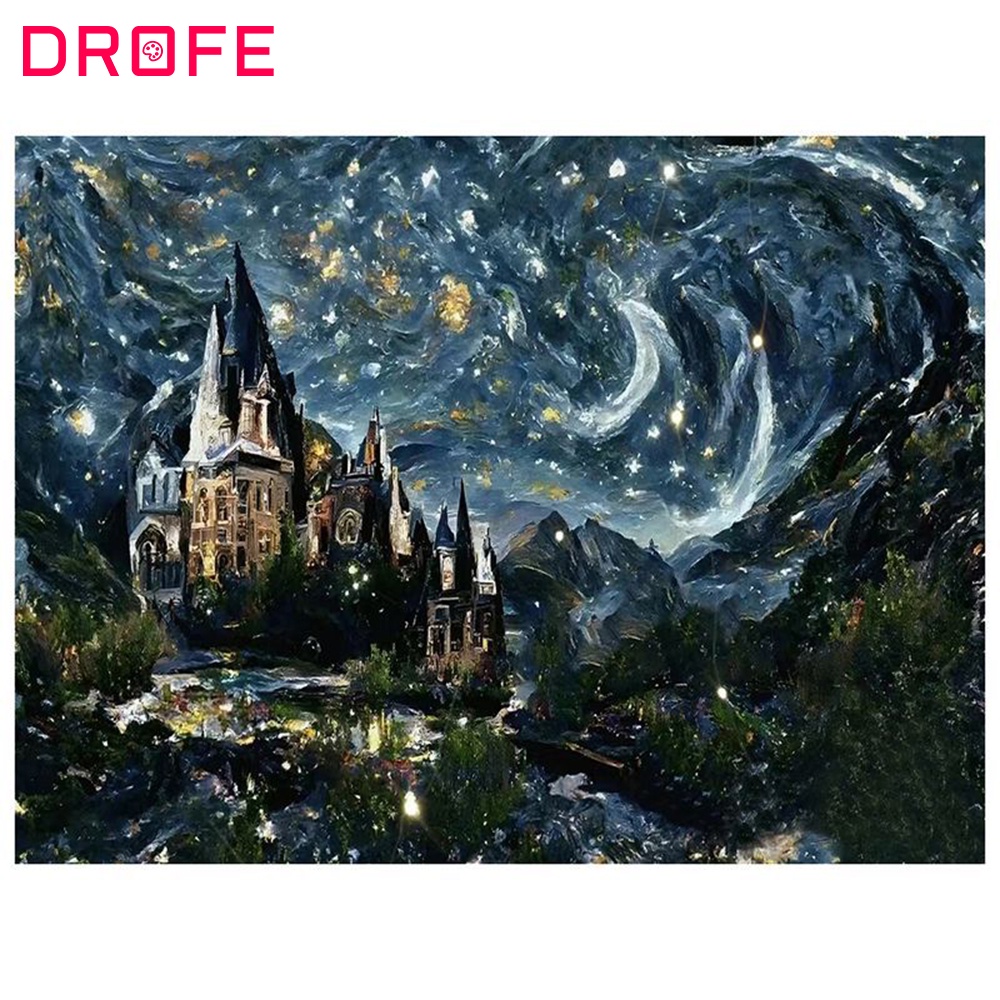 DROFE Paint By Numbers Starry Sky Hogwarts Castle Fantasy Decorative ...