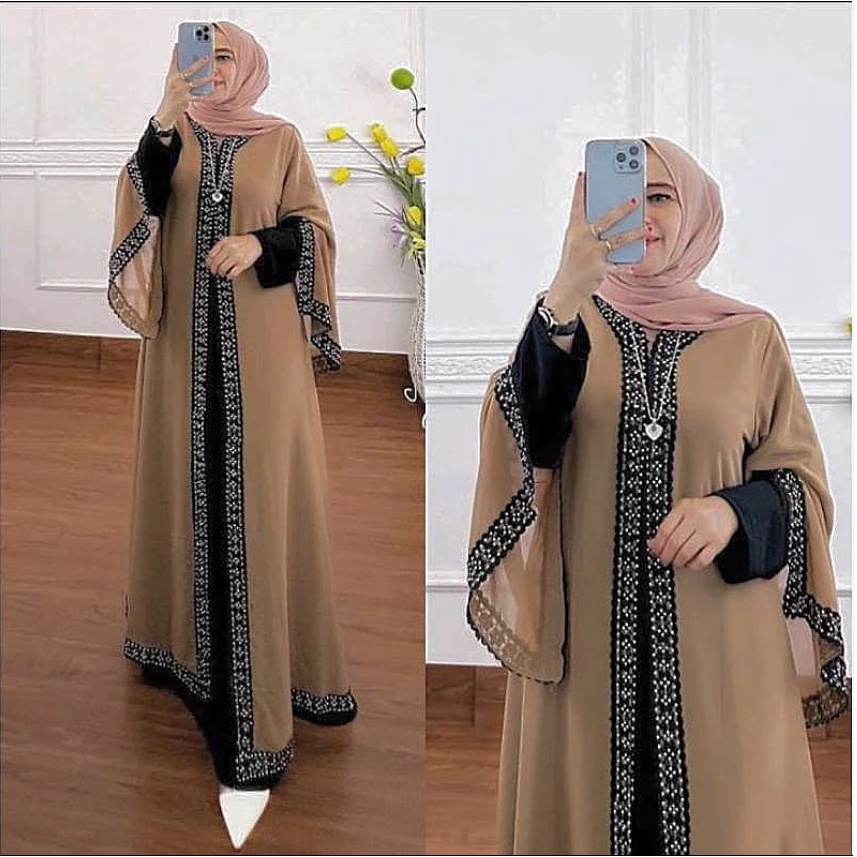 Latest Women's Gamis Outer NISA ARABIAN Mosscrepe Material Embroidery ...