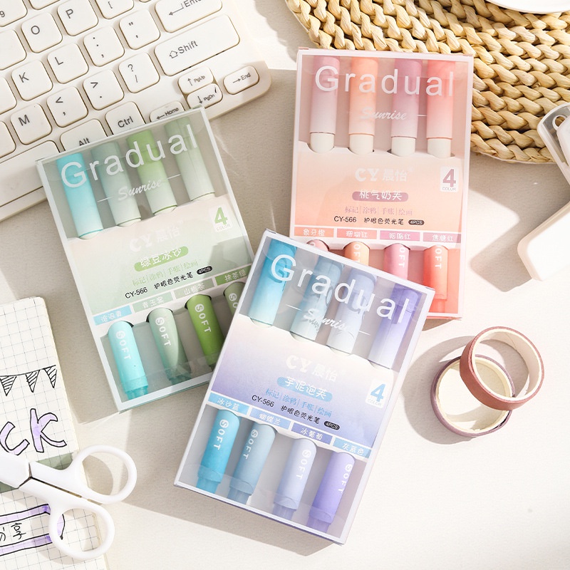 4pcs/box Color Gradient Highlighter Set Eye Protection Graffiti Pen ...