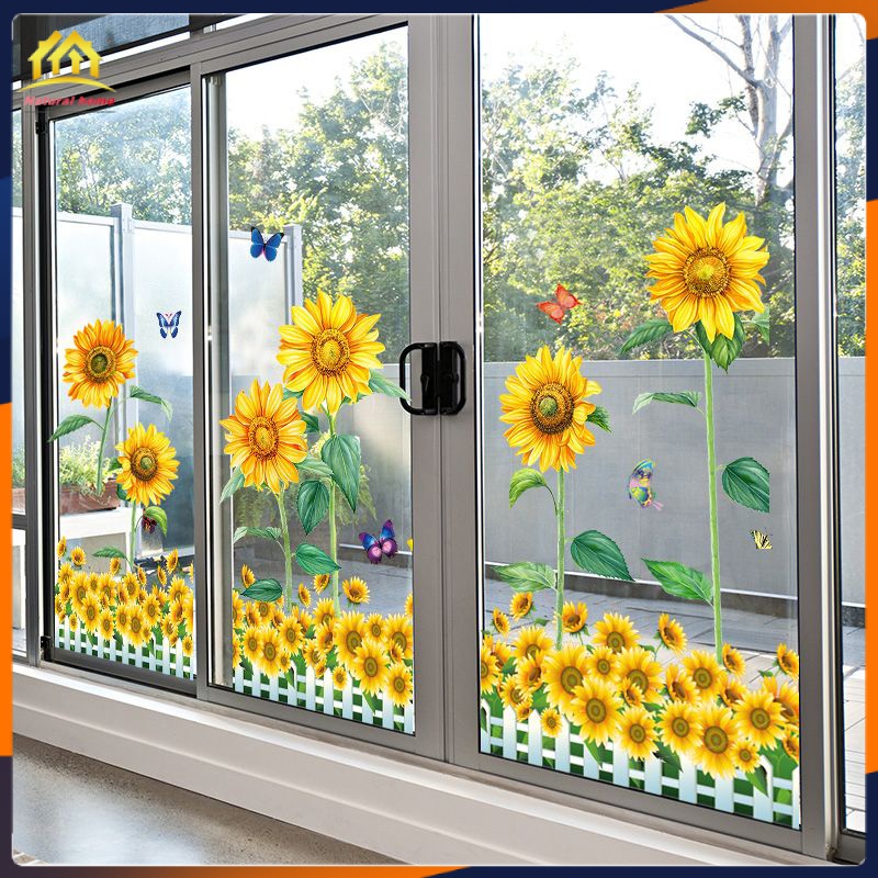 Glass Door Sticker Paper Sunflower Stickers Glass Decals Decorative