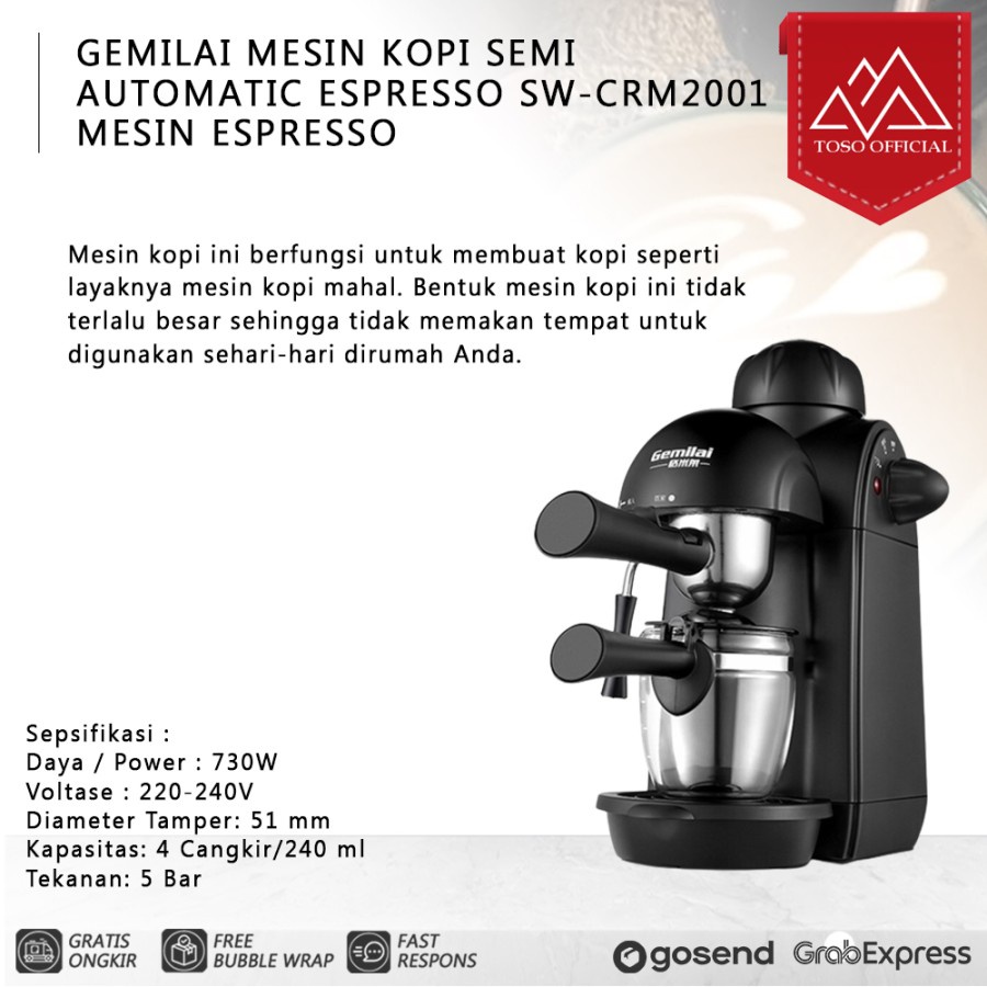 MESIN Gemilai Semi Automatic Espresso Coffee Machine SW-CRM2001 ...