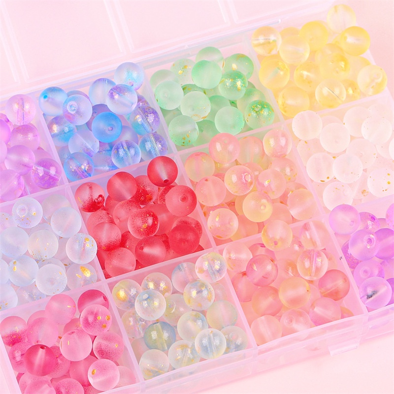 50Pcs 8mm Fantasy Frosted Gold Powder Double Color Glass Beads Round ...