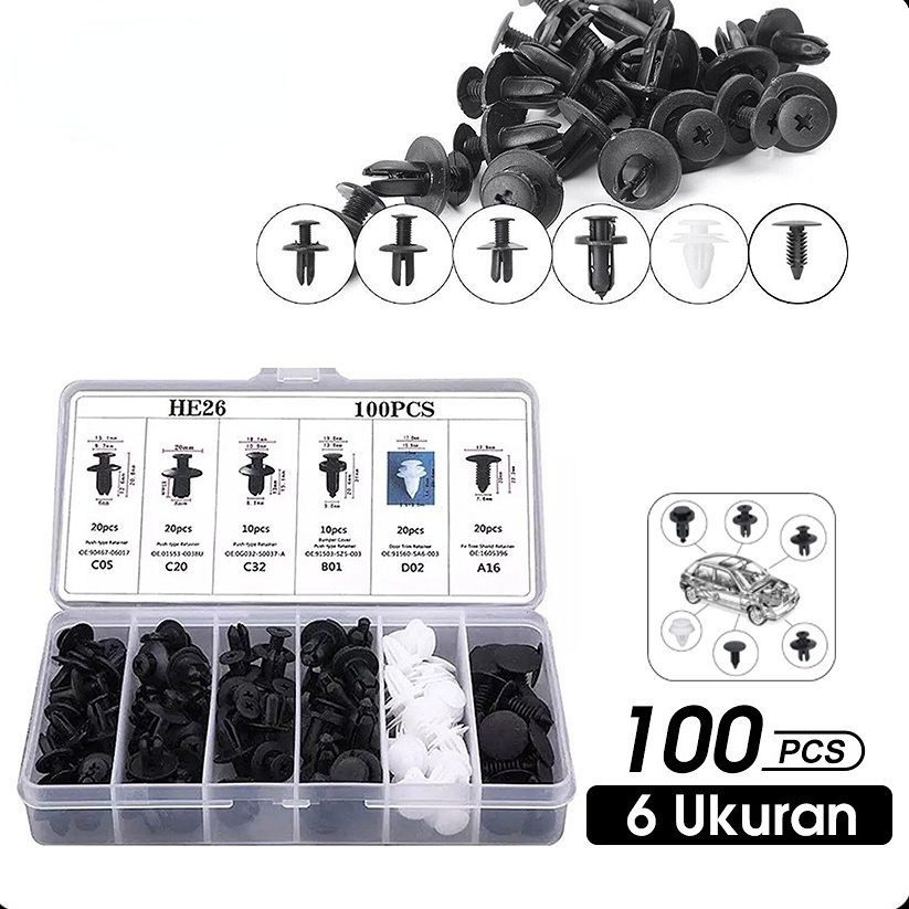 100pcs/BOX Auto Fastener Clip Car Body Push Retainer Pin Rivet Bumper