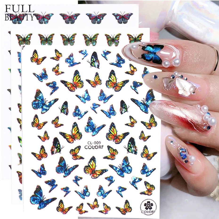 Nail Decals 3D Laser Color Butterfly CL Nail Stickers | Shopee Malaysia