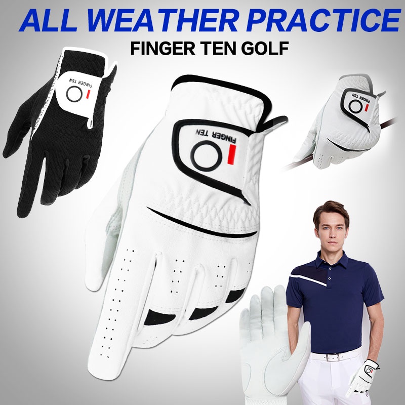 FINGER TEN Golf Gloves for Men Cabretta Leather Antislip Rain Grip
