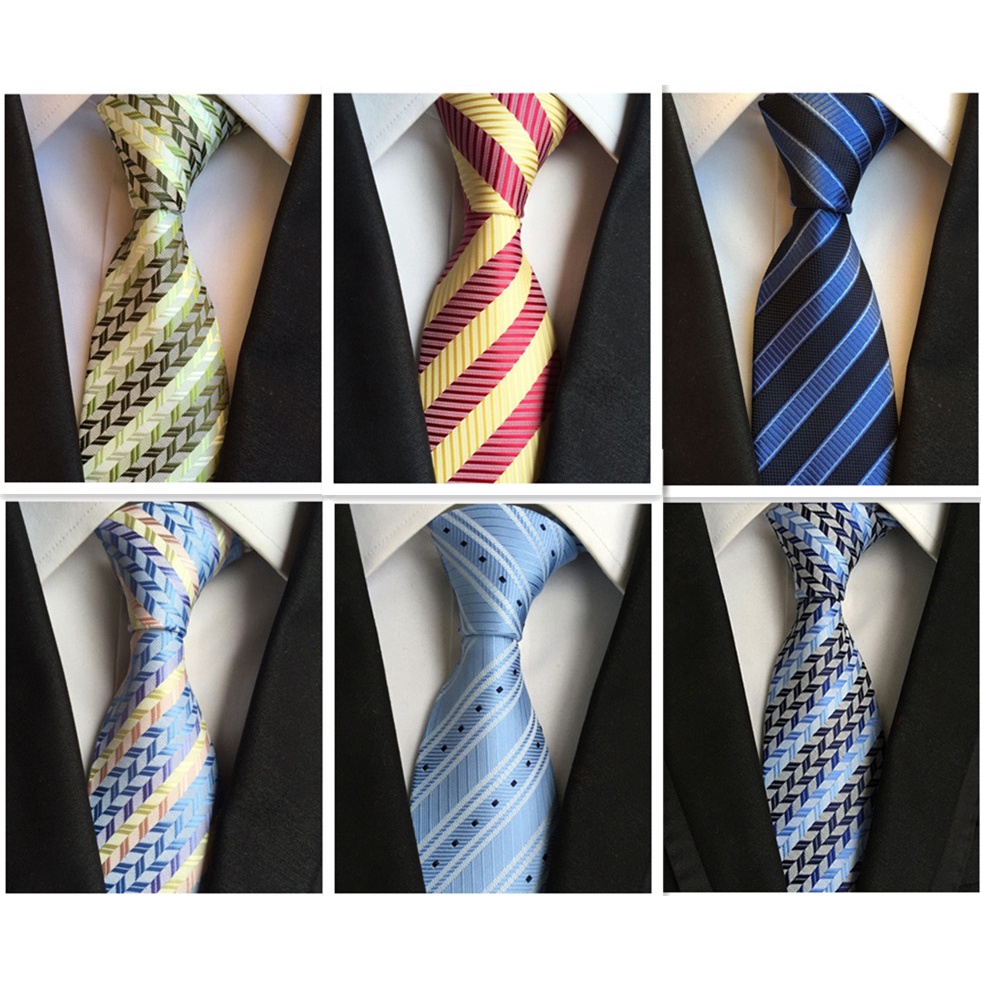 Men Classic Ties Silk Neckties Colorful Striped Jacquard Woven Formal ...