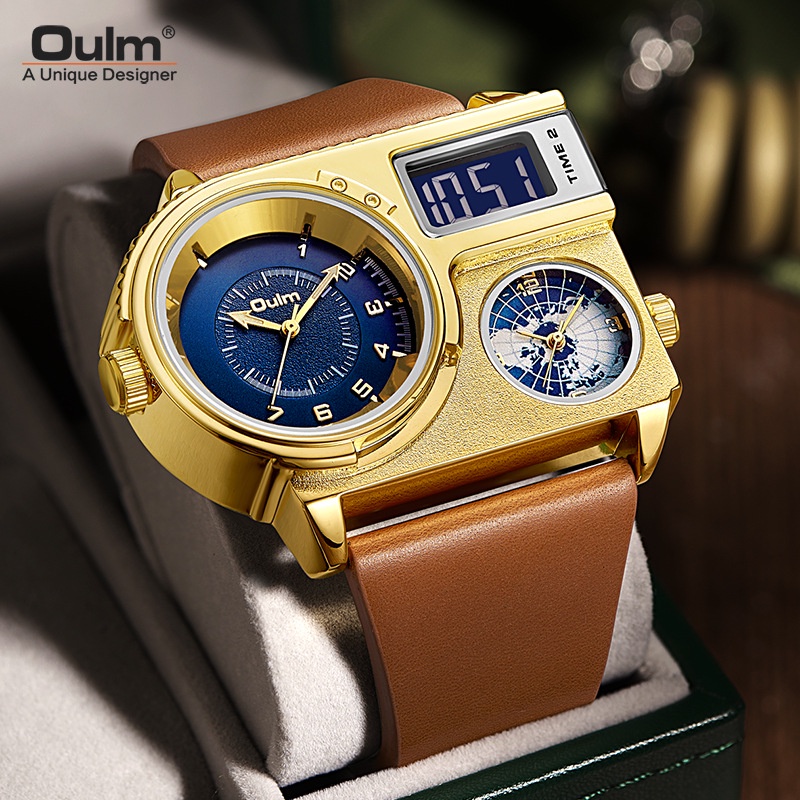 Oulm 5026 Top Brand Watch Men's Dual Display Two Time Zone Big Dial ...